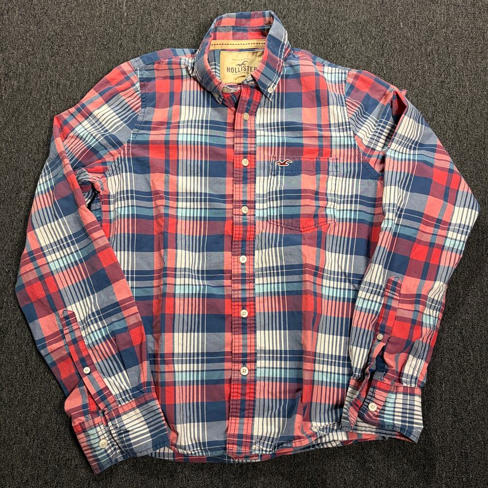 Vintage Y2k Hollister Plaid Red Blue Button Front Longsleeve Men's Shirt M